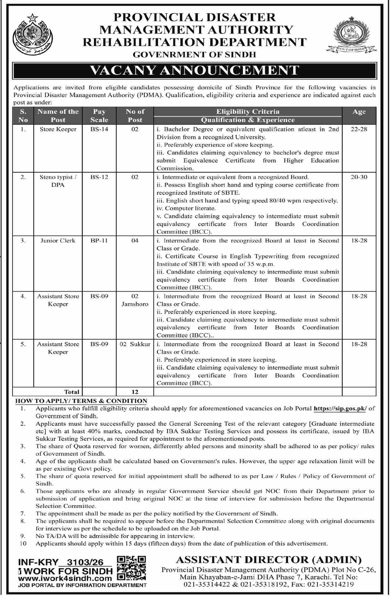 Provincial Disaster Management Authority (PDMA), Rehabilitation Department, Govt. of Sindh