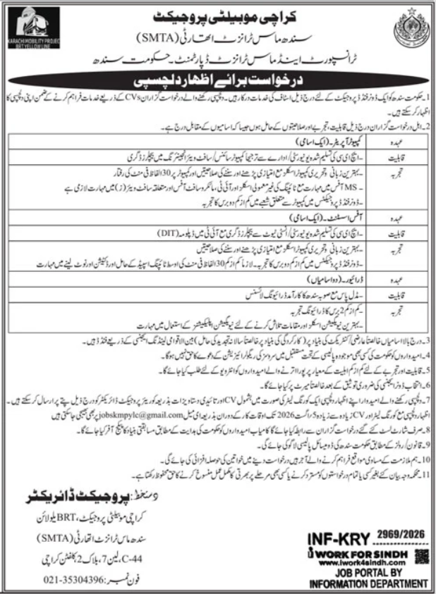 Sindh Mass Transit Authority Jobs in Karachi July 2026