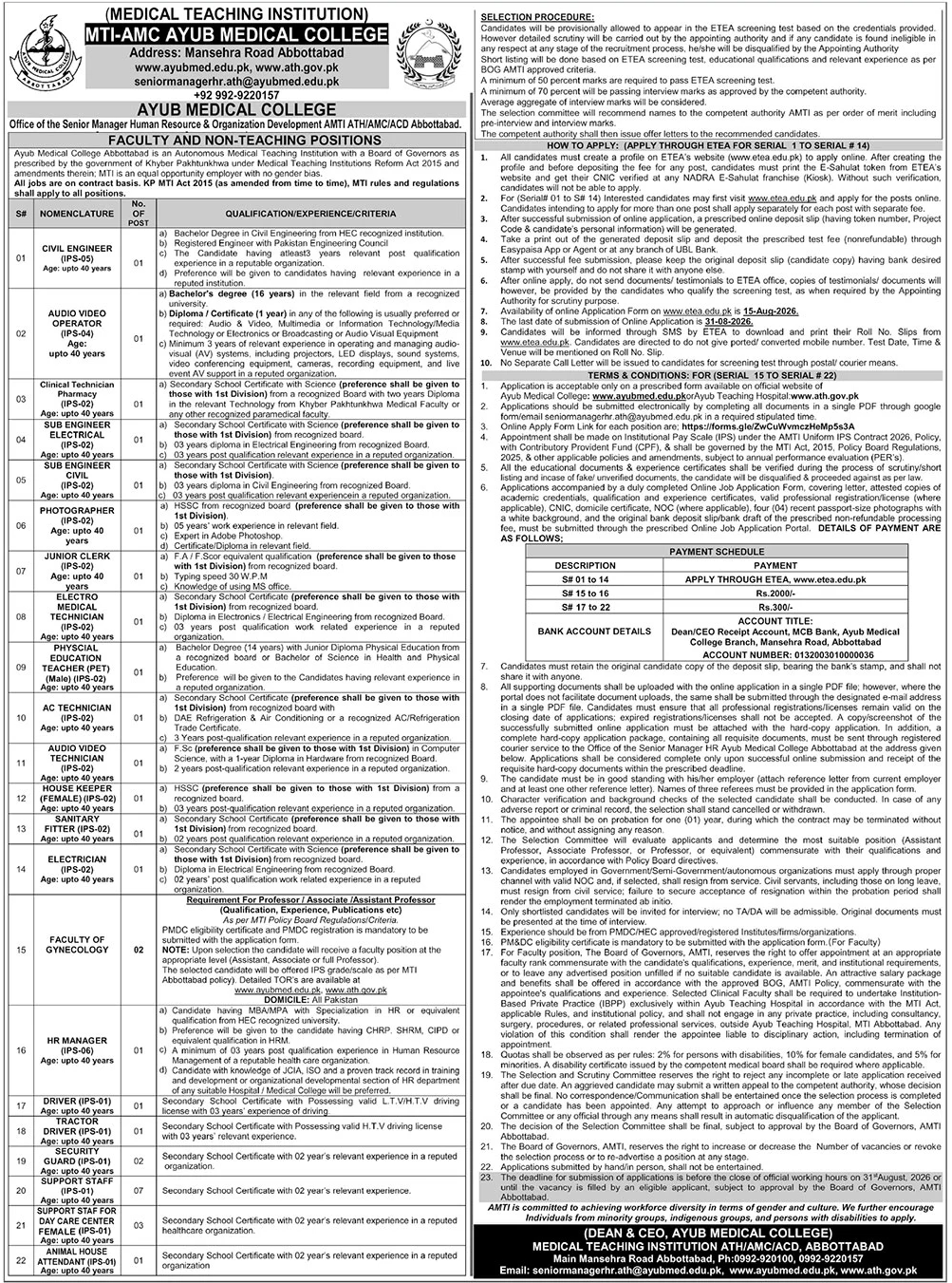 Ayub Medical College Jobs in Abbottabad August 2026