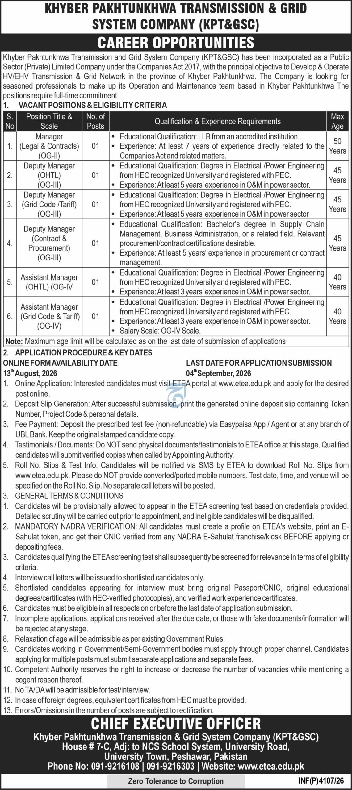 KPK Transmission & Grid System Company Jobs August 2026