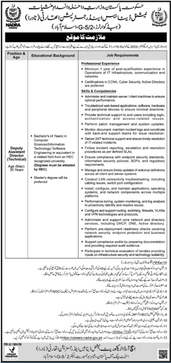 Latest National Database & Registration Authority NADRA Jobs in Gilgit Baltistan 2026