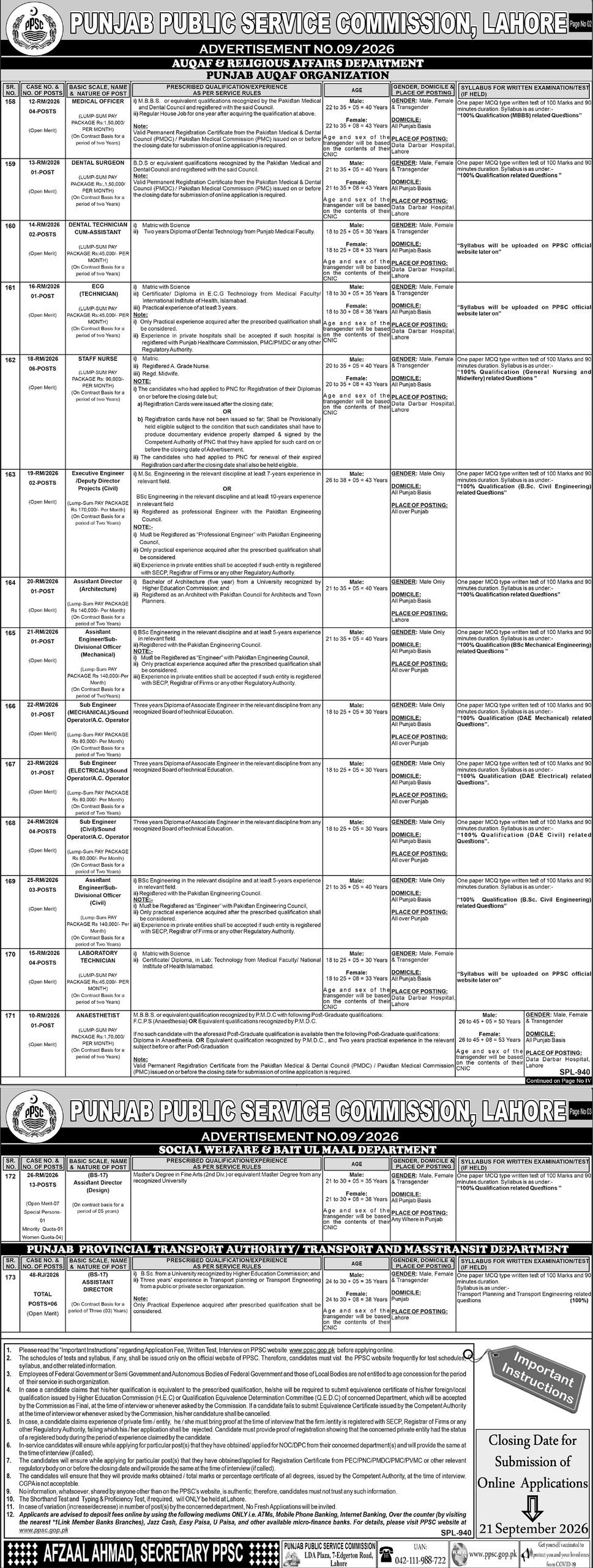 Punjab Public Service Commission PPSC Jobs Advertisement September 2026