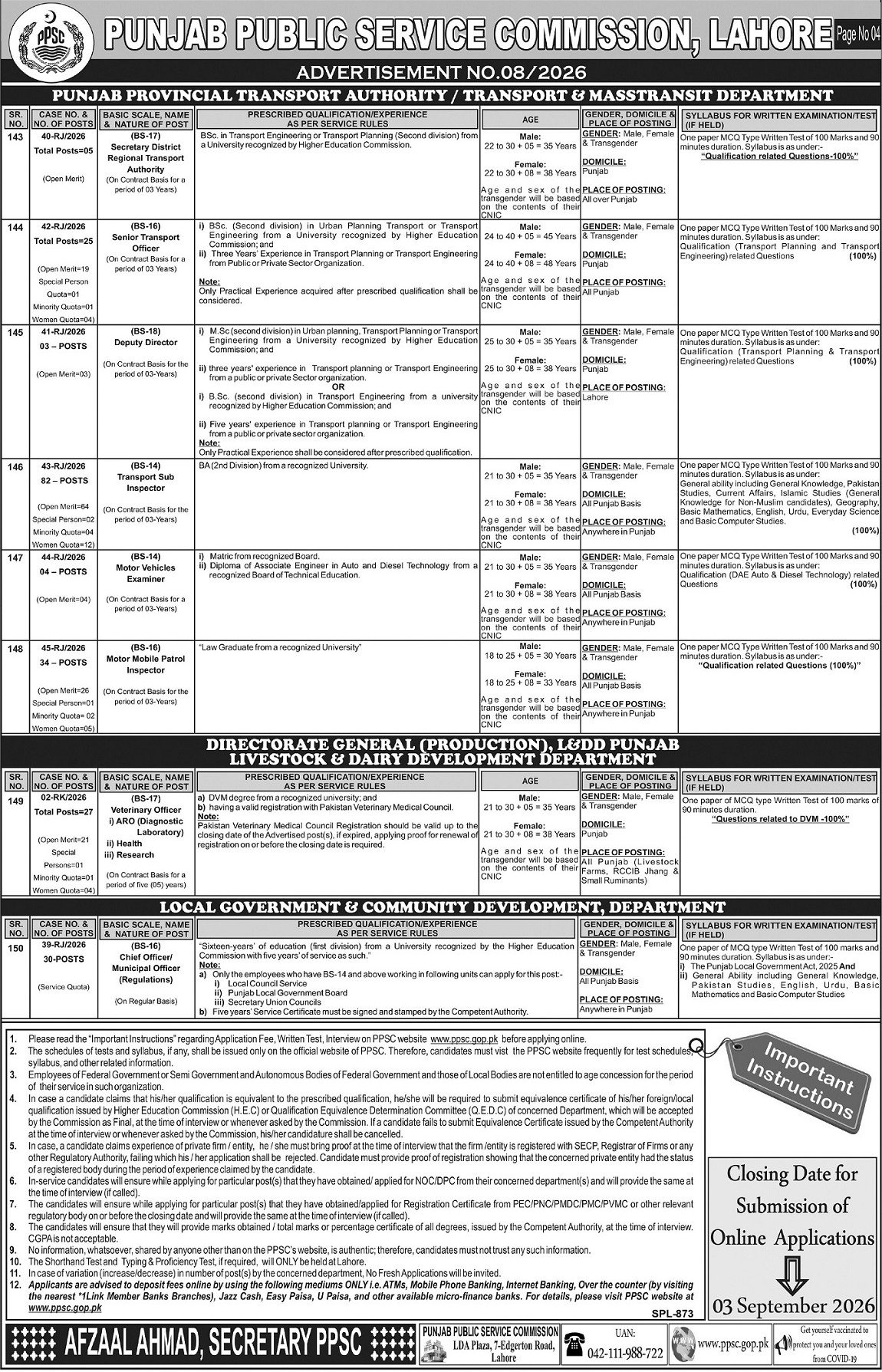 Punjab Transport and Masstransit Department Jobs August 2026