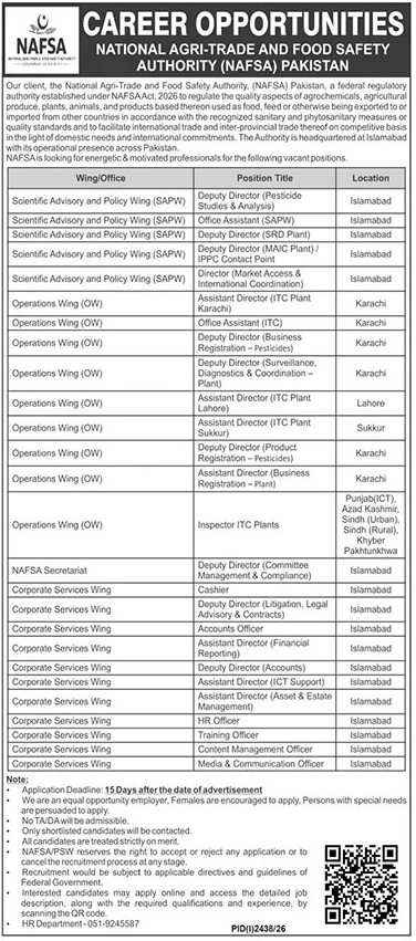 National Agri Trade And Food Safety Authority Jobs in Pakistan 2026