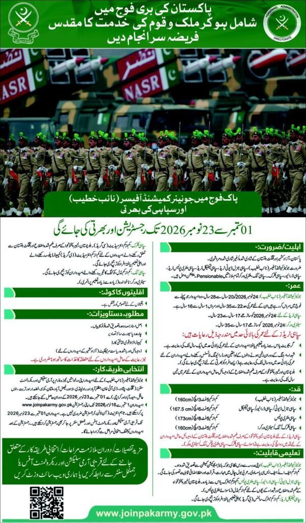 Join Pak Army as Sipahi Registration 2026