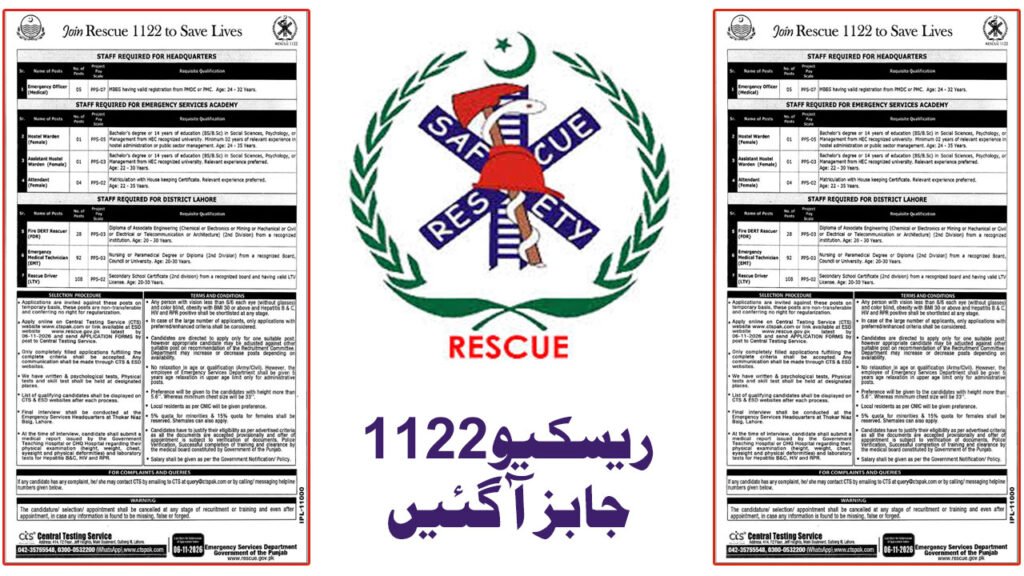 Punjab Emergency Services Rescue 1122 Jobs October 2026